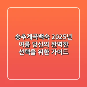 송추계곡백숙, 2025년 여름 당신의 완벽한 선택을 위한 가이드