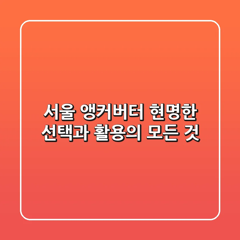 서울 앵커버터, 현명한 선택과 활용의 모든 것