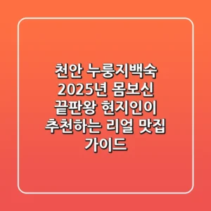 천안 누룽지백숙, 2025년 몸보신 끝판왕! 현지인이 추천하는 리얼 맛집 가이드